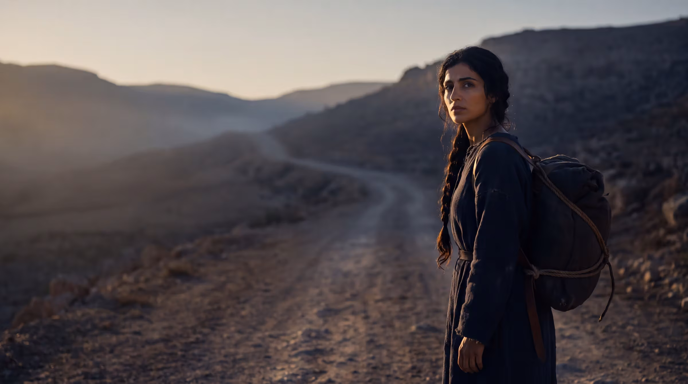 Ruth stopped on the road out of Moab at first light, a bundle roped across her back, looking back the way she came